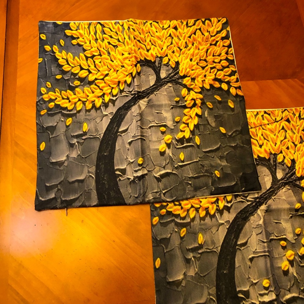 Two Printed Cushion Covers Yellow & Gray